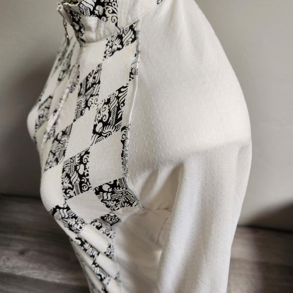 SanSolei White Black Top S Half Zip Diamond Equestrian Prints UPF 50 Breathable - Picture 6 of 8